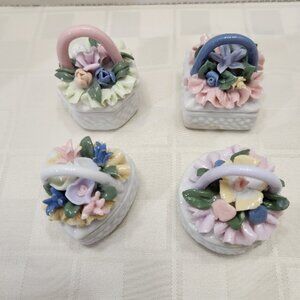 Lovely Set of 4 Mini Trinket Boxes w/Floral Bouquets